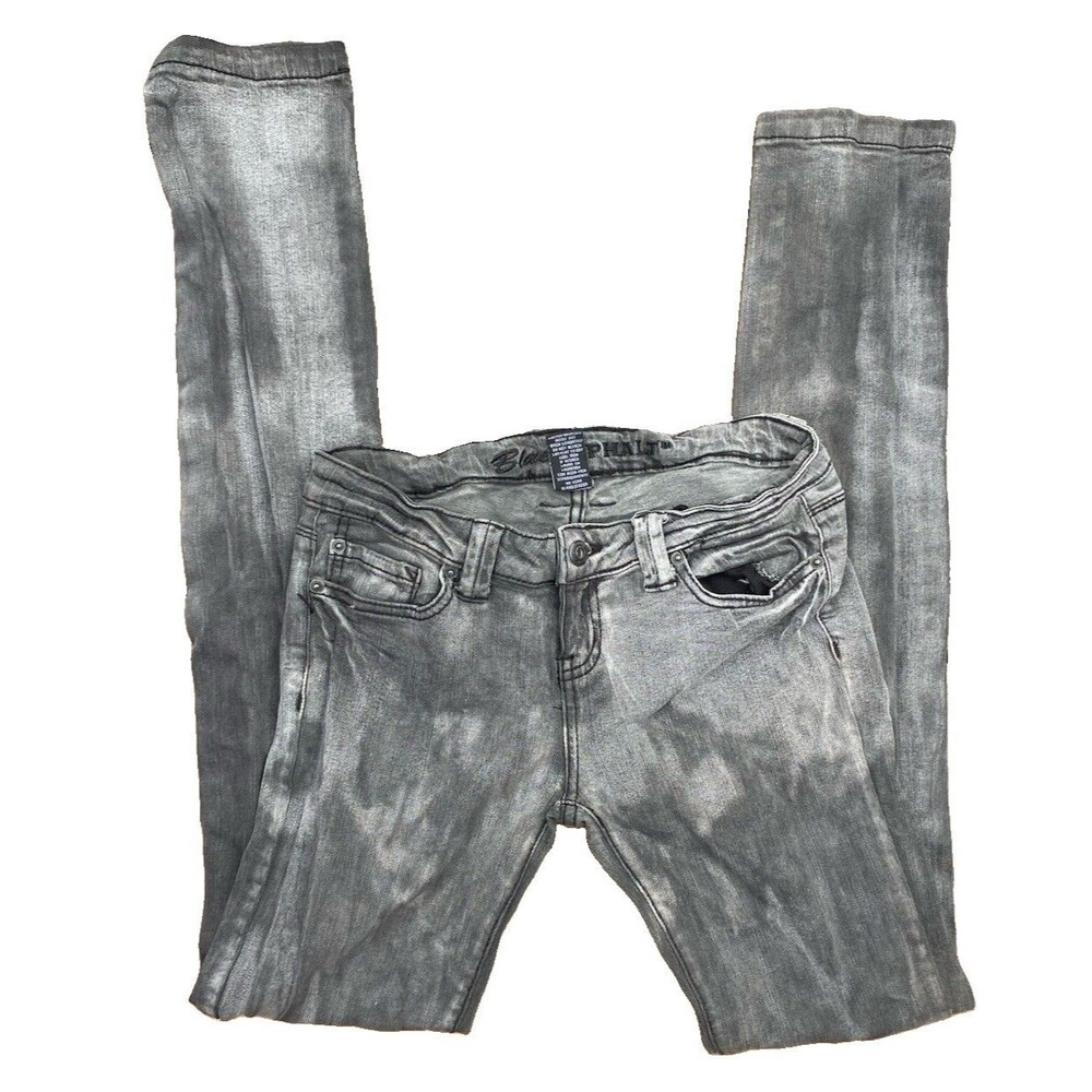 VTG Y2K Blue Asphalt Jeans Gray Denim Acid Wash Low Rise Jrs Sz 9 Pocket Skinny
